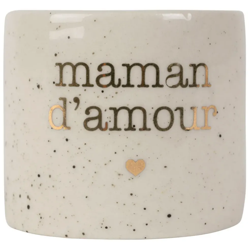Rond de serviette maman en grès blanc moucheté d3cm
