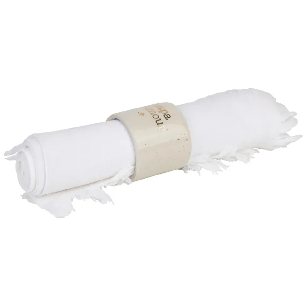 Rond de serviette papa en grès blanc moucheté d3cm