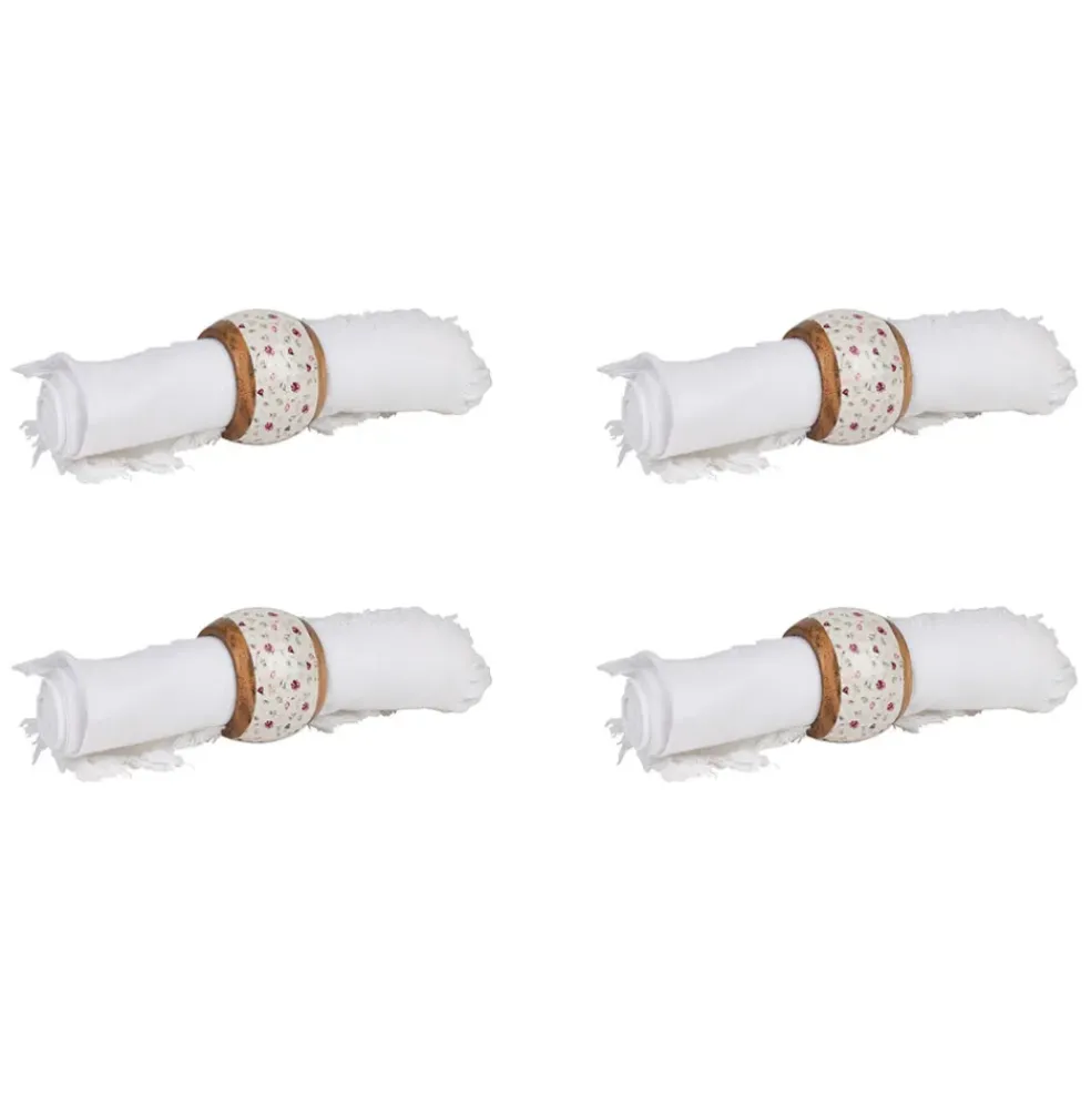 Rond de serviette (x4) en acacia et résine rose et blanc d3cm