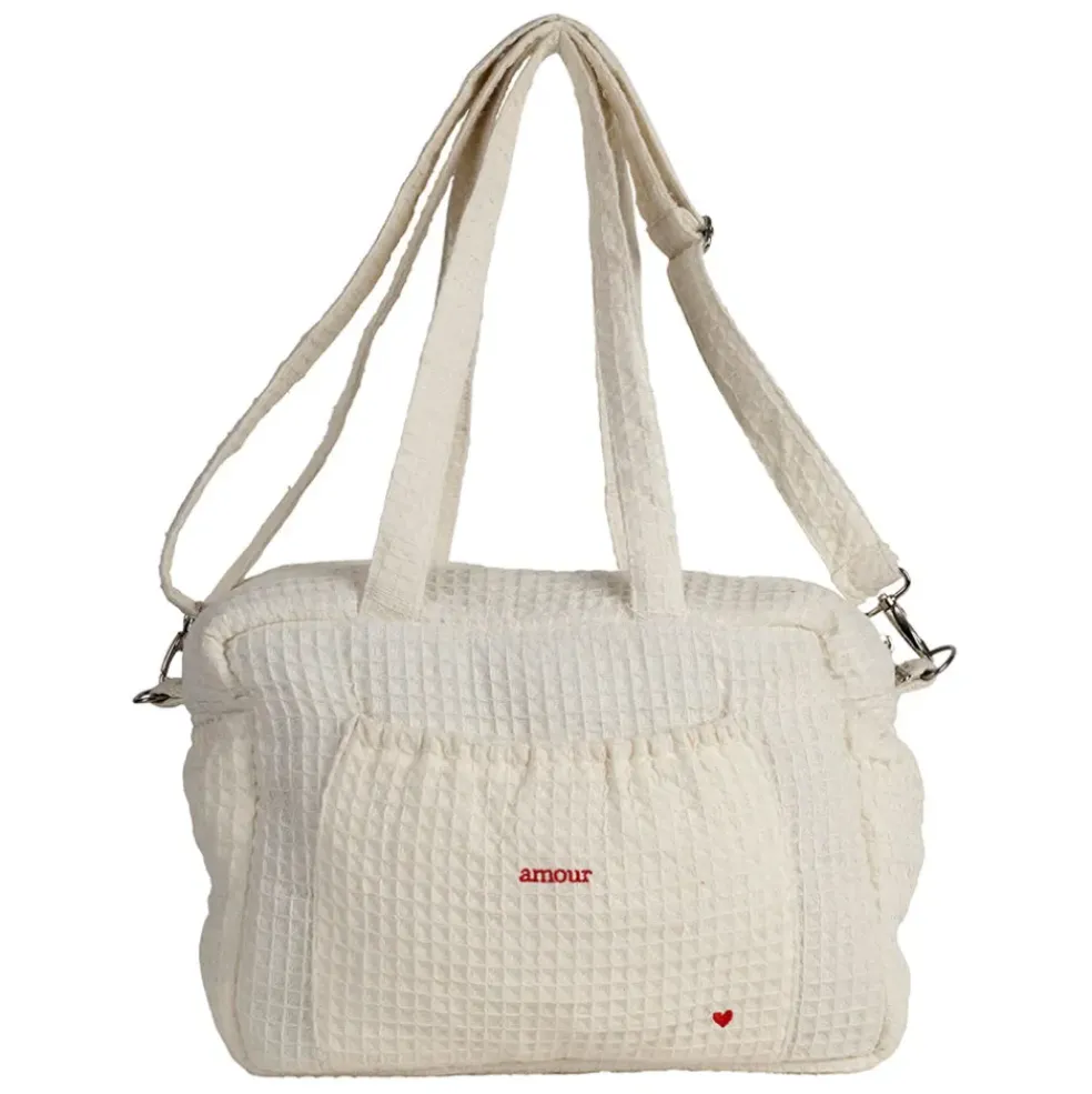 Sac amour en coton écru et rouge - Famille