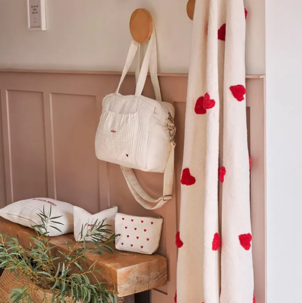 Sac amour en coton écru et rouge - Famille