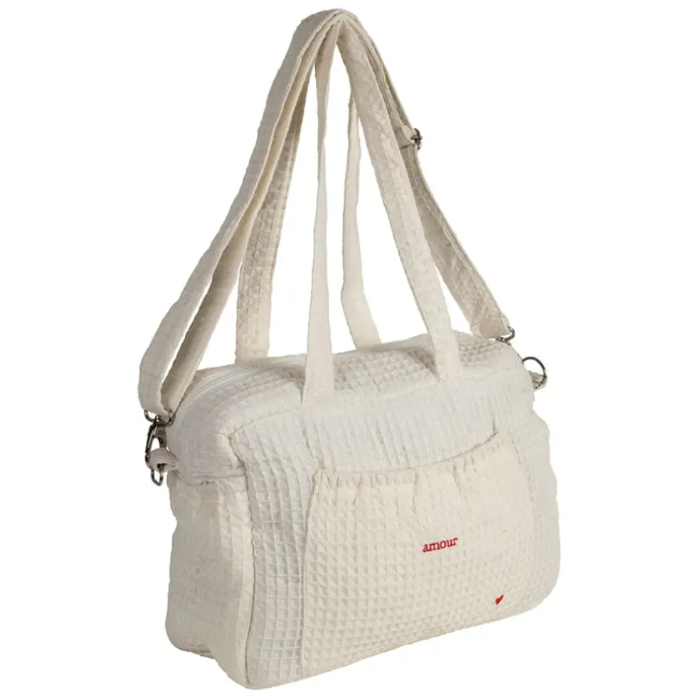 Sac amour en coton écru et rouge - Famille