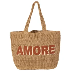 Sac brodé "amore" en corde de papier naturel et terracotta - Lumi