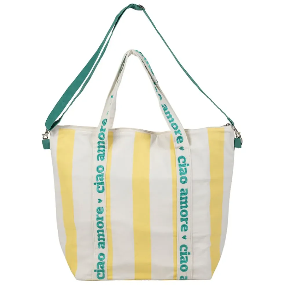 Sac isotherme en coton rayé jaune et blanc - Medi