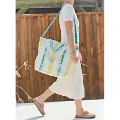 Sac isotherme en coton rayé jaune et blanc - Medi