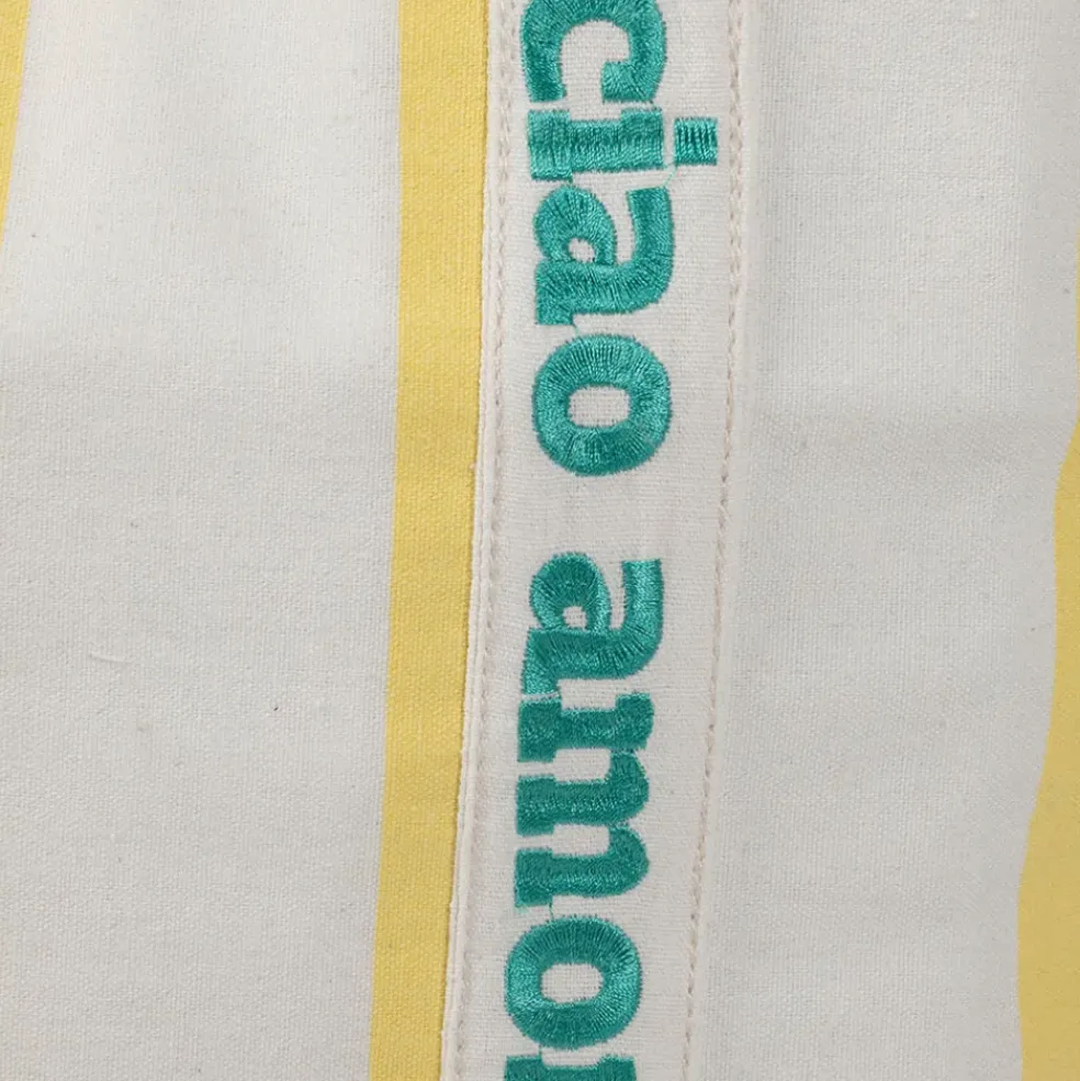 Sac isotherme en coton rayé jaune et blanc - Medi