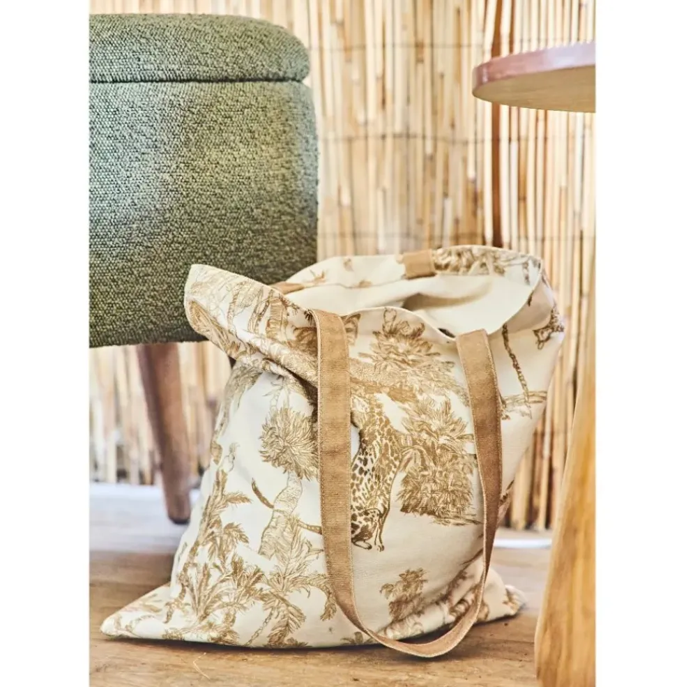 Sac tote bag en coton écru et palmiers camel - Mocoa
