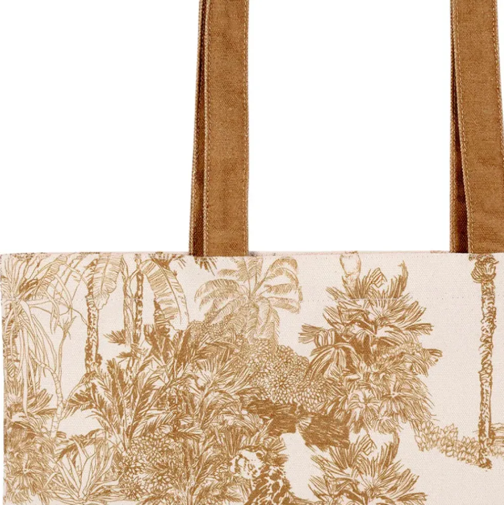 Sac tote bag en coton écru et palmiers camel - Mocoa