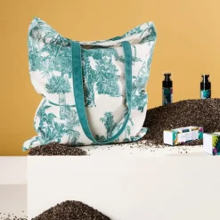 Sac tote bag en coton écru et palmiers émeraude - Mocoa