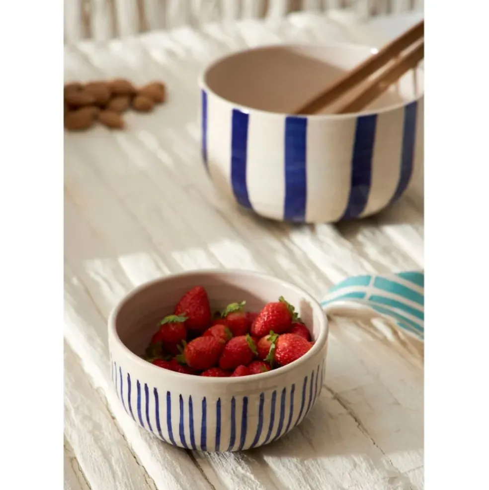 Saladier en terre cuite rayé bleu d21cm - Lisia