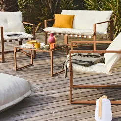 Salon de jardin 4 places en fer avec coussins blanc - Cagliari