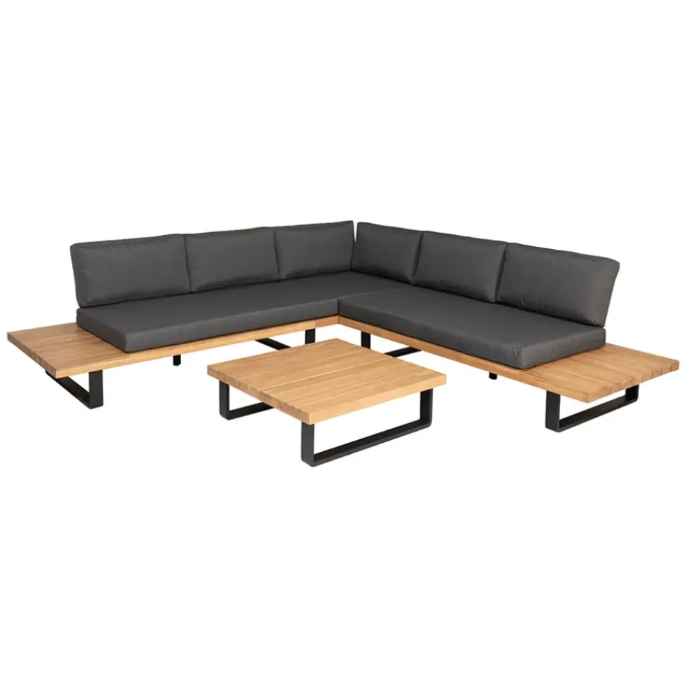 Salon de jardin d'angle en bois 5 places anthracite et naturel - Feros