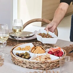 Set apéritif plateau en tresse avec coupelle en porcelaine