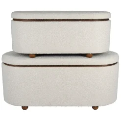 Set de 2 bancs coffre en tissu et pin blanc - Alpinia