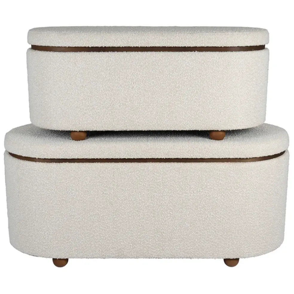 Set de 2 bancs coffre en tissu et pin blanc - Alpinia
