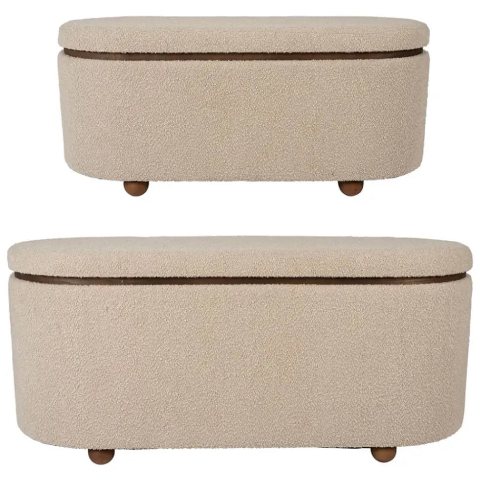 Set de 2 bancs coffre en tissu et pin beige - Alpinia