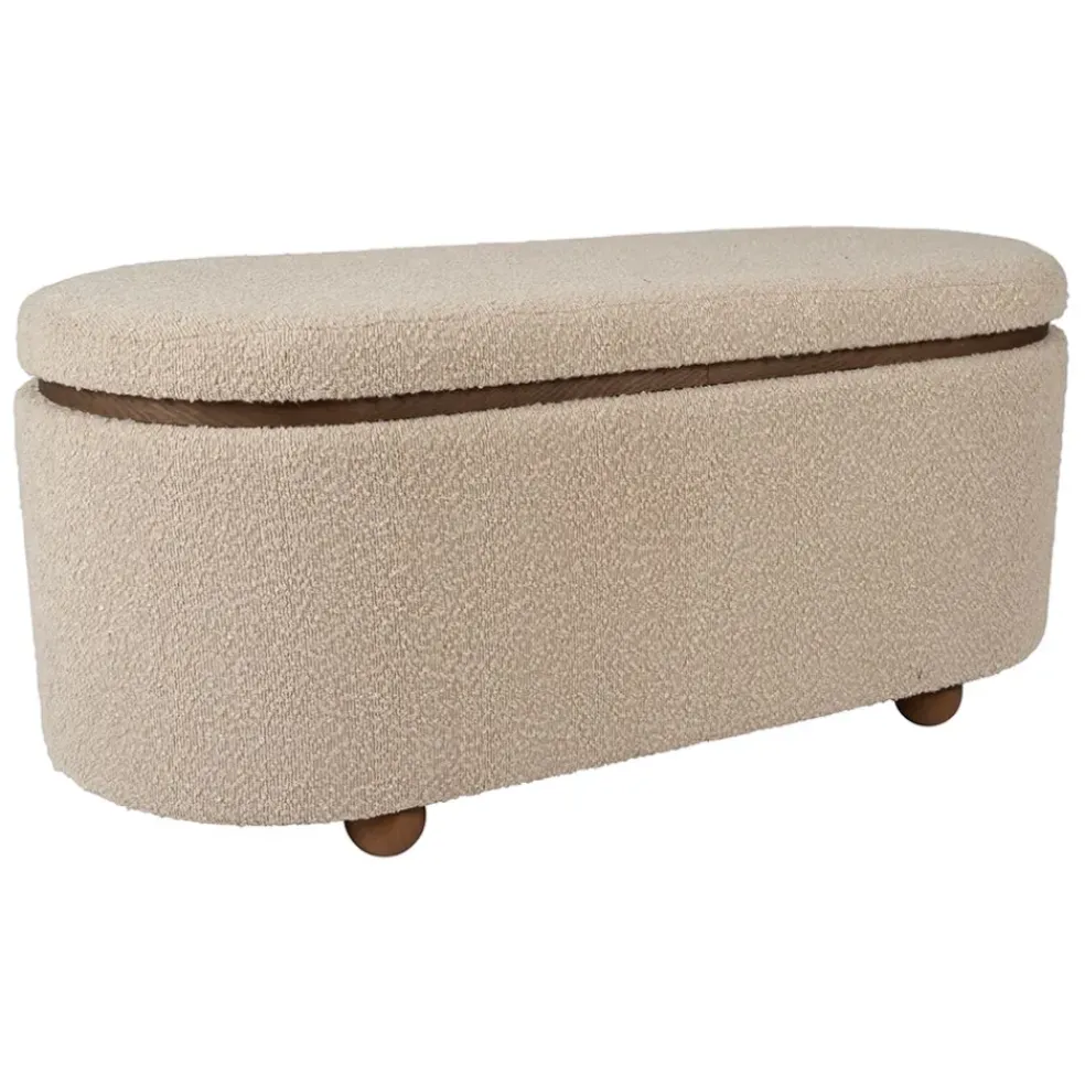 Set de 2 bancs coffre en tissu et pin beige - Alpinia