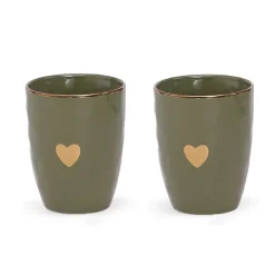 Set de 2 tasses en faïence kaki 35cl - Matins Câlins