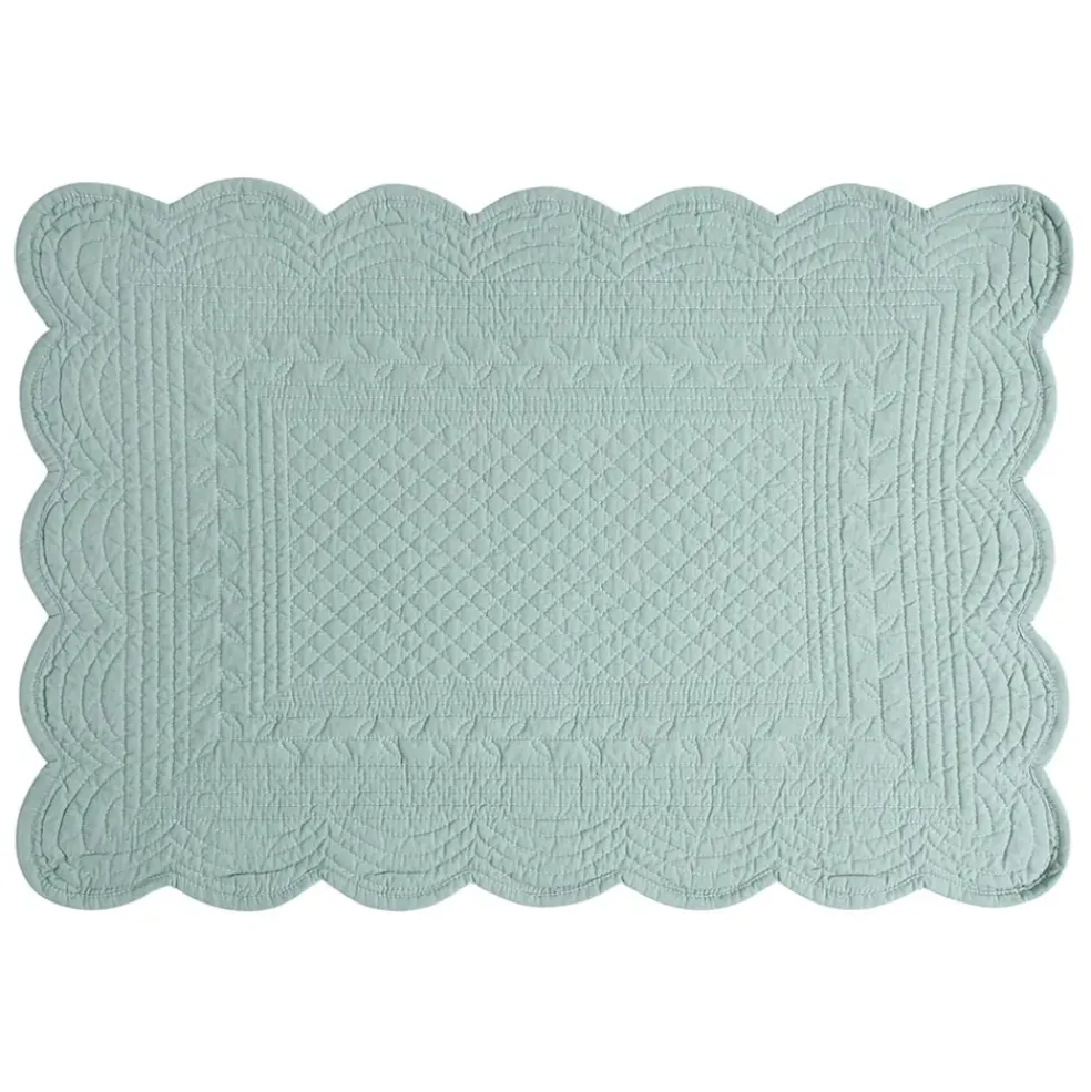 Set de table rectangulaire boutis Vert d'eau en Coton