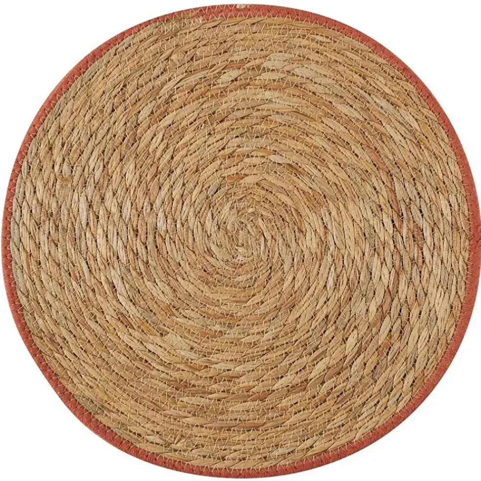 Set de table tressé en jonc de mer liseré terracotta d38cm