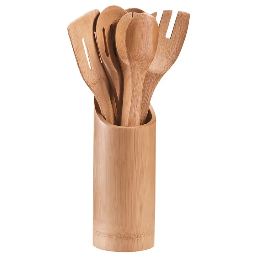 Set pot avec 7 ustensiles de cuisine en bambou