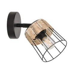 Spot 1 lumière en metal et rotin tresse h18.5cm noir - Indah