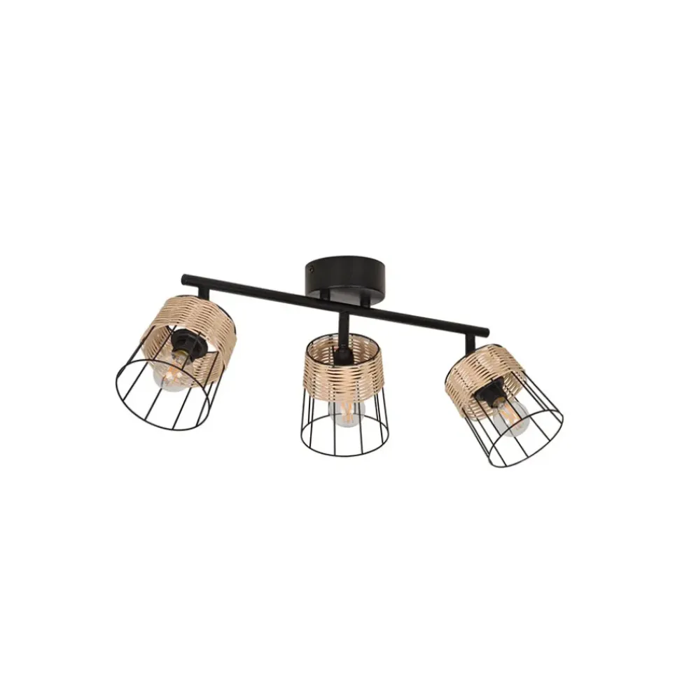 Spot 3 lumières en metal et rotin tresse h23cm noir - indah