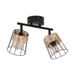 Spot 2 lumières en metal et rotin tresse h23cm noir - indah