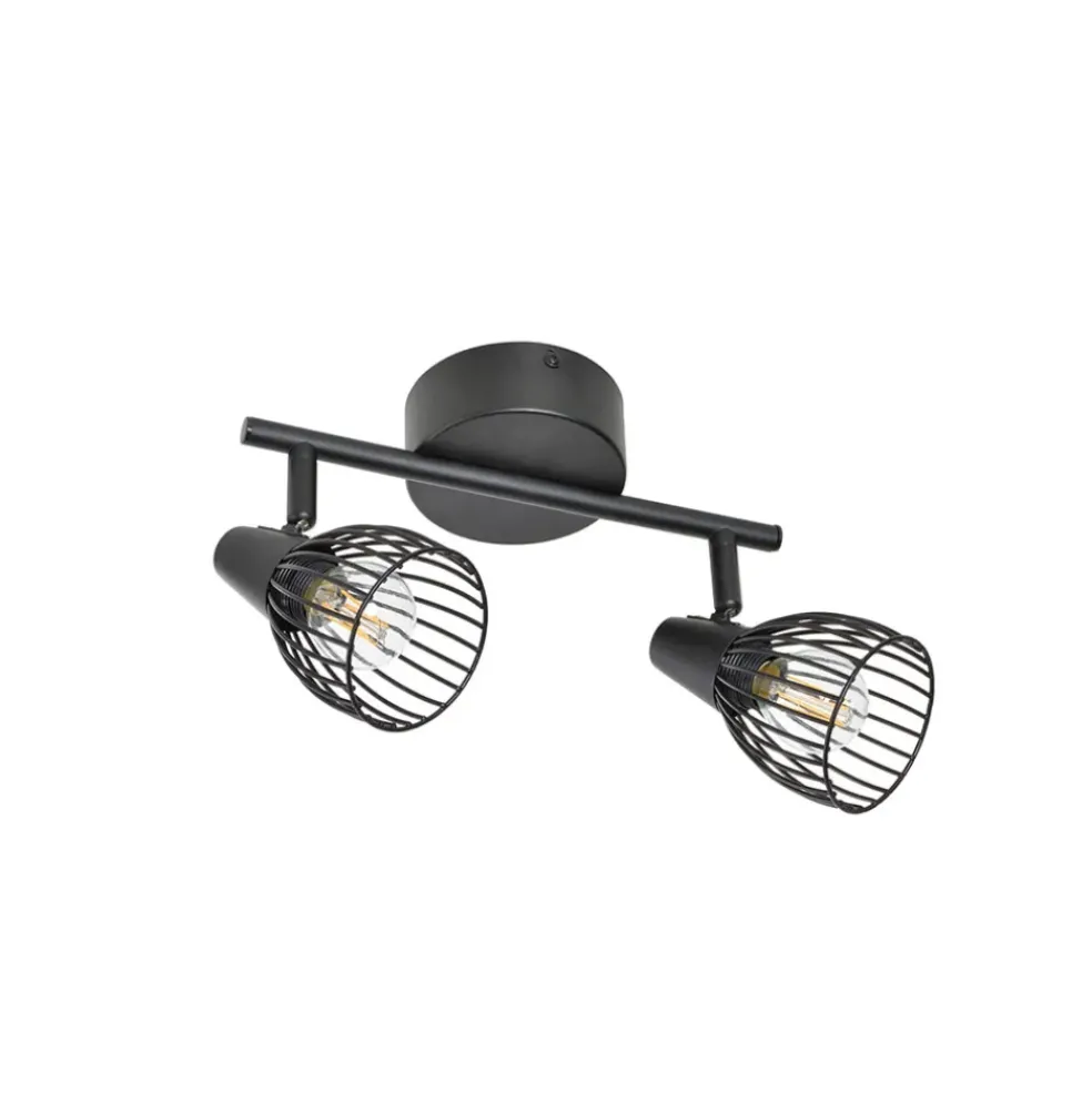 Spot 2 lumières en metal filaire noir L25cm - Jaro