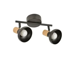 Spot 2 lumières en métal effet bois noir L25.5cm - Alvar