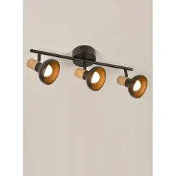 Spot 3 lumières en métal noir et effet bois L45.5cm - Alvar
