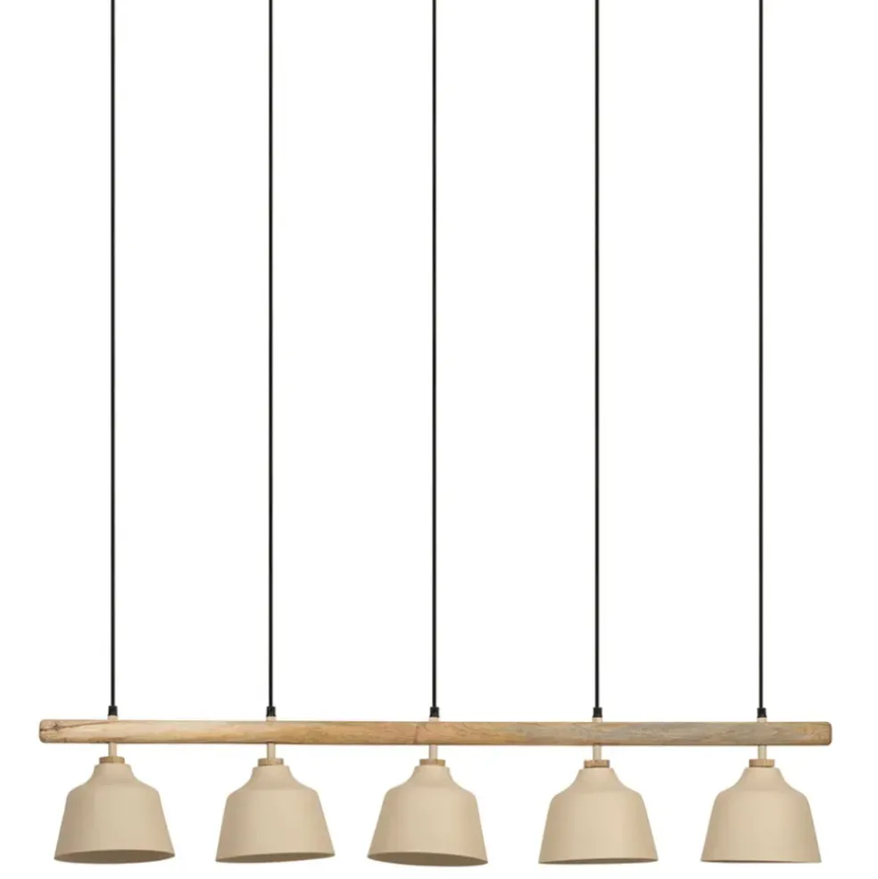 Suspension 5 lampes en fer et manguier sable L114cm - Ferese