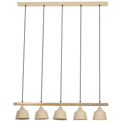 Suspension 5 lampes en fer et manguier sable L114cm - Ferese