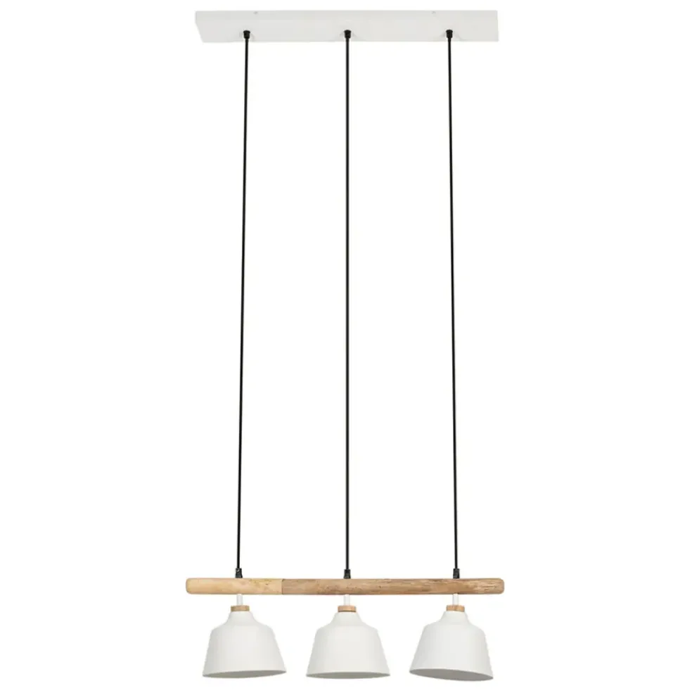 Suspension 3 lampes en fer et manguier blanc L66cm - Ferese