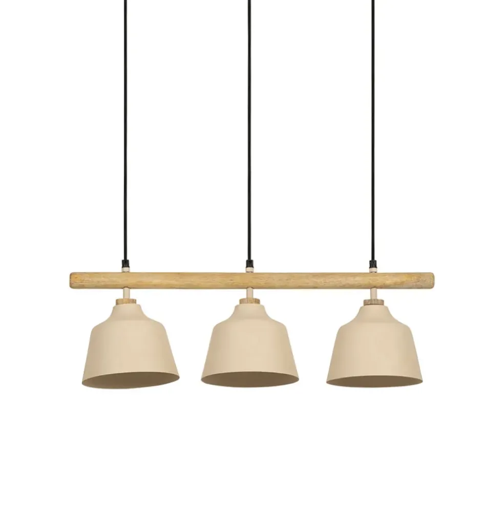 Suspension 3 lampes en fer et manguier sable L66cm - Ferese