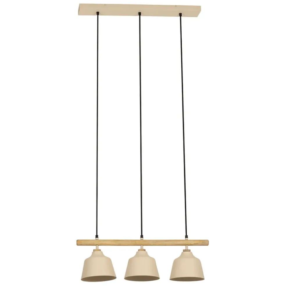 Suspension 3 lampes en fer et manguier sable L66cm - Ferese