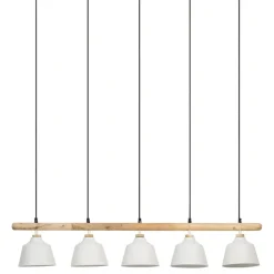 Suspension 5 lampes en fer et manguier blanc L114cm - Ferese
