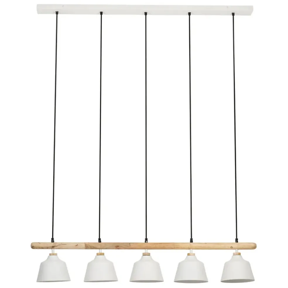 Suspension 5 lampes en fer et manguier blanc L114cm - Ferese