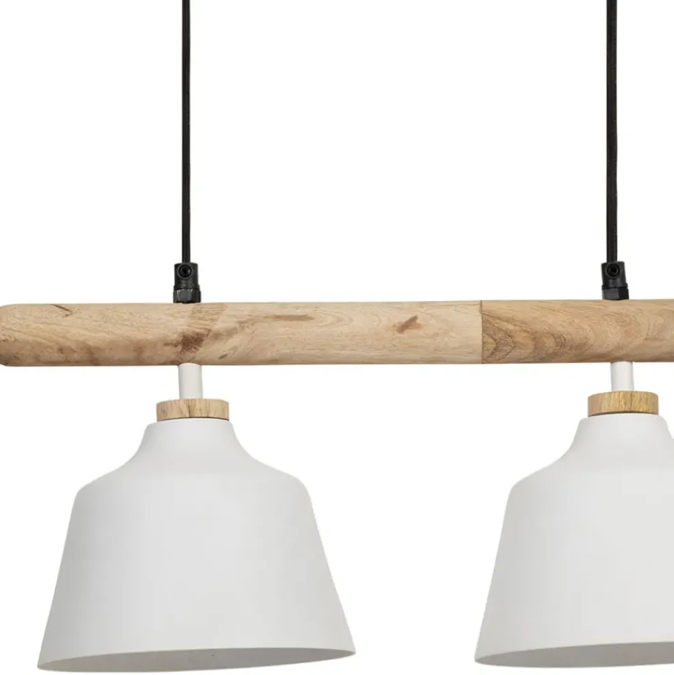 Suspension 5 lampes en fer et manguier blanc L114cm - Ferese