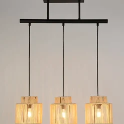 Suspension 3 lumière en métal et cordelette tressé l60cm naturel - cancun