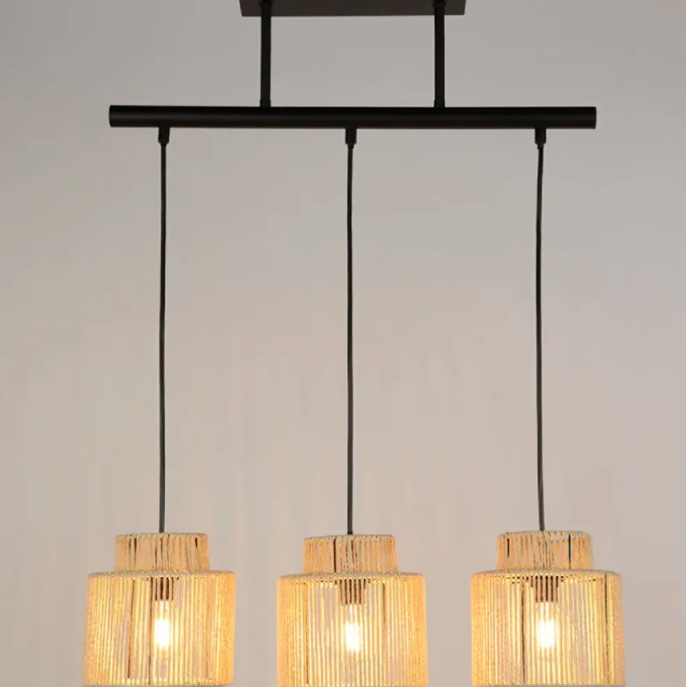 Suspension 3 lumière en métal et cordelette tressé l60cm naturel - cancun