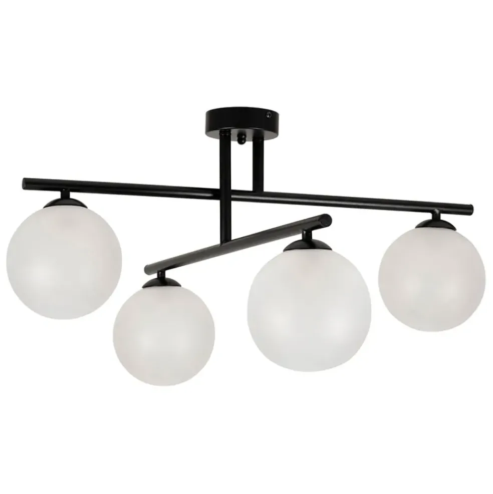 Suspension 4 lumières en fer et verre noir mat h36cm - Ardecor