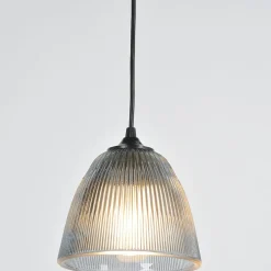 Suspension en verre strié h15cm fumé