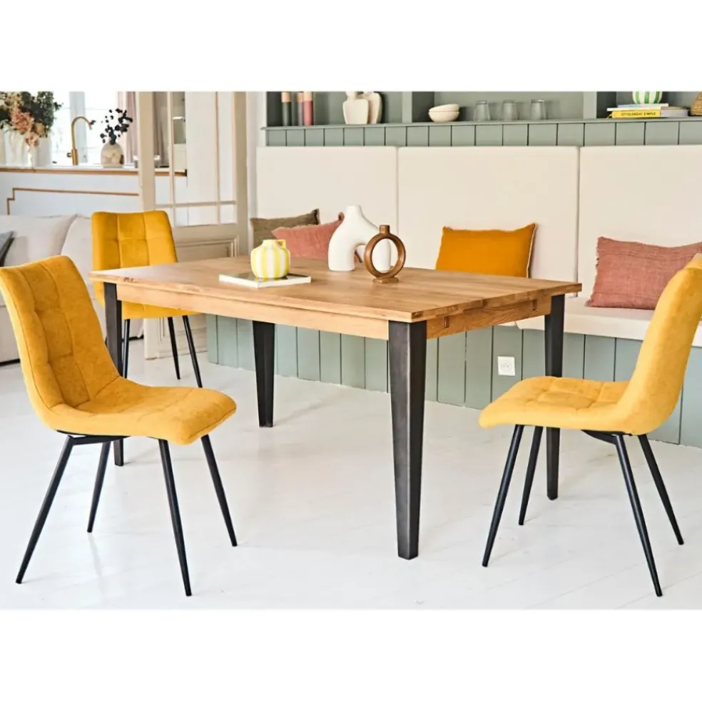Table à manger en chêne massif et pieds acier 160x90cm- Manny