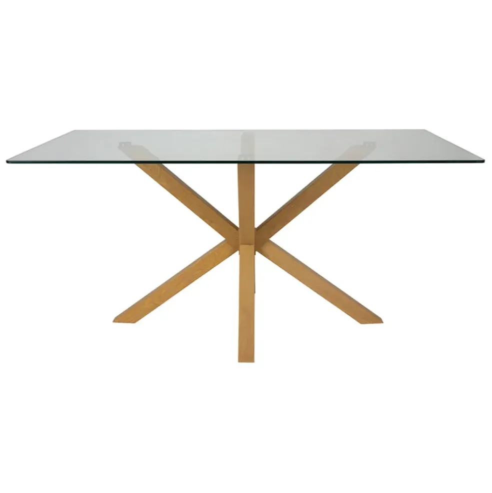 Table à manger en verre trempé et métal naturel 160x90cm - Adela