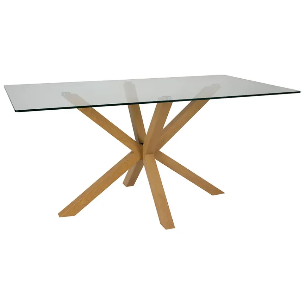 Table à manger en verre trempé et métal naturel 160x90cm - Adela