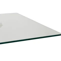 Table à manger en verre trempé et métal naturel 160x90cm - Adela
