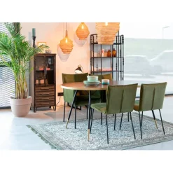 Table à manger ovale en noyer plaqué et métal doré 180x90cm - Denise
