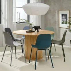 Table à manger ronde en placage chêne naturel d120cm - nola