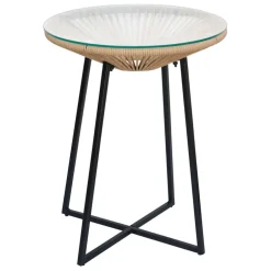 Table bar extérieur rond en fer et verre beige et noir d61cm - Baleares